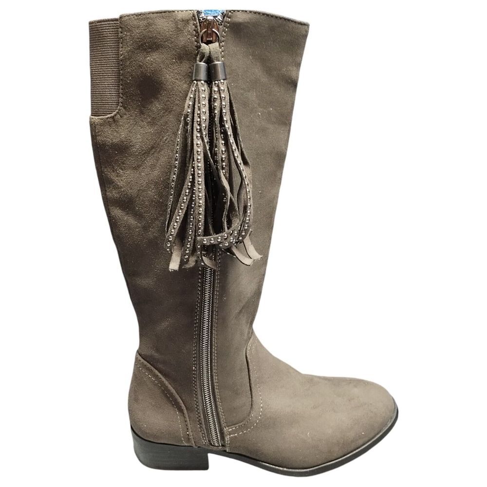 Steve Madden Jfinnly Knee High Boots Girls Size 2 Gray Suede Zipper and Tassels